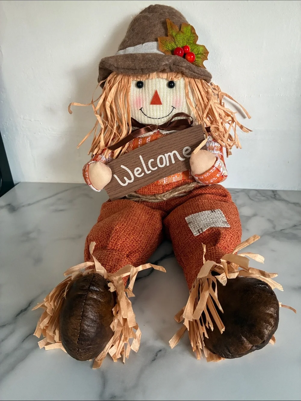 NWT- 25-1/2”- Fall Harvest- Welcome Scarecrow Sitter Greeter Decoration